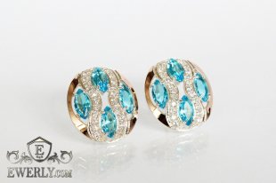 Серёжки из серебра со светло-голубыми камнями, фото