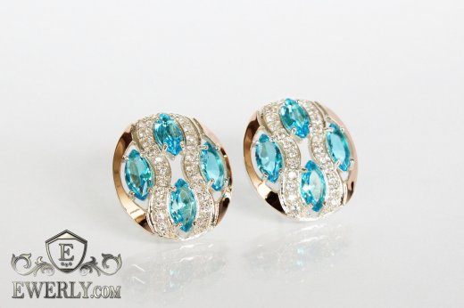 Серёжки из серебра со светло-голубыми камнями, фото