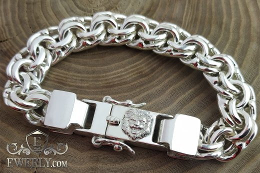 Silver bracelet "Bismarck" with the image of a lion, фото