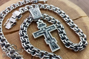 Серебряная цепь Бисмарк и крест из серебра, фото