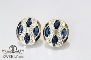 Серёжки из серебра с камнями синего цвета, фото