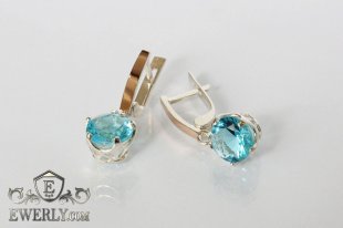 Женские серёжки из серебра с светло-голубыми камнями, фото