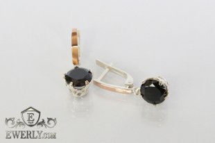 Женские серёжки из серебра с чёрными камнями, фото