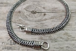 Мужская цепь из серебра Драконья чешуя с чернением, фото