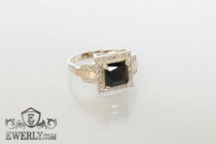Кольцо из серебра с квадратным камнем (светло-голубой цвет), фото