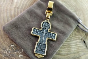 Большой серебряный крест с позолотой и чернением, фото