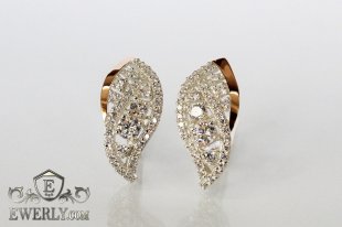 Женские серьги из серебра с золотом и белыми камнями, фото