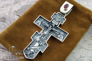 Мужской серебряный крест с рубином, фото