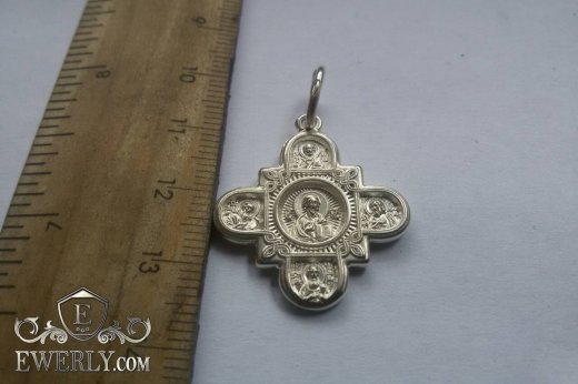 Серебряный крест. Казанская икона Божией Матери, фото